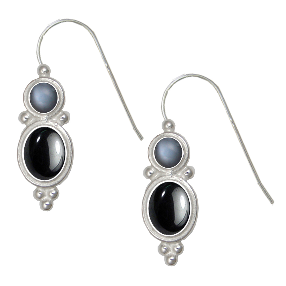 Sterling Silver Drop Dangle Earrings Hematite And Grey Moonstone